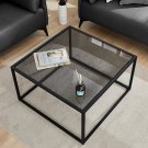 Glass Coffee Table, 26.7 X 26.7 X 15.7 Inches, Gray Black, Small Modern