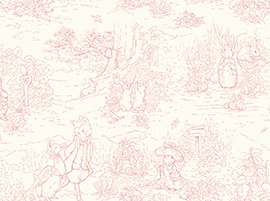 BTY Beatrix Potter Garden Tales Peter Rabbit Pink Toile Scenic