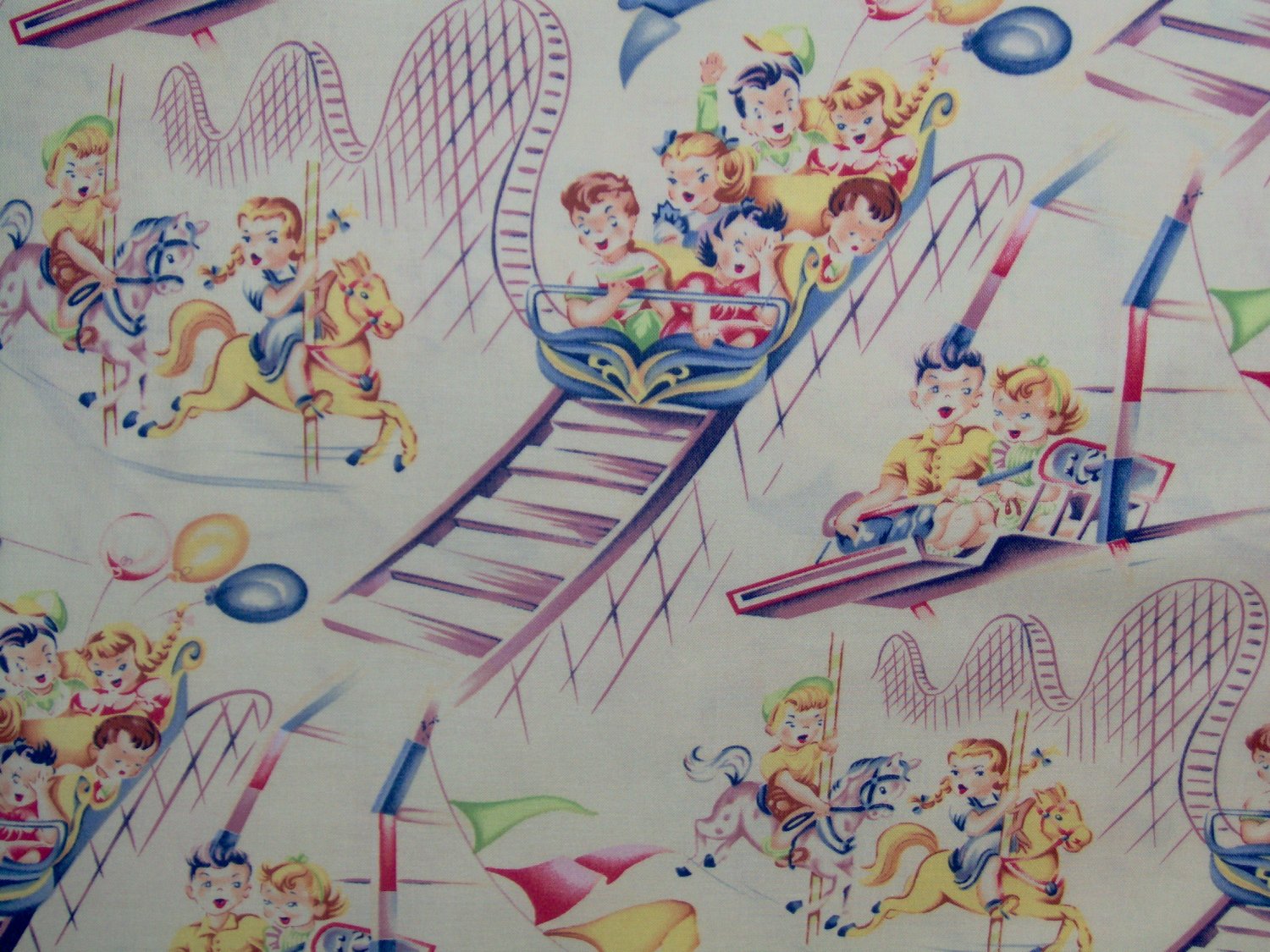 HTF Out of Print Early 2000's Michael Miller Fabric ROLLER COASTER 