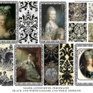 Marie Antoinette Portraits Black and White Damask Digital Collage Sheet EC211