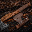 Custom Handmade Carbon Steel Viking Axe - Ash wood Handle With Leather Sheath
