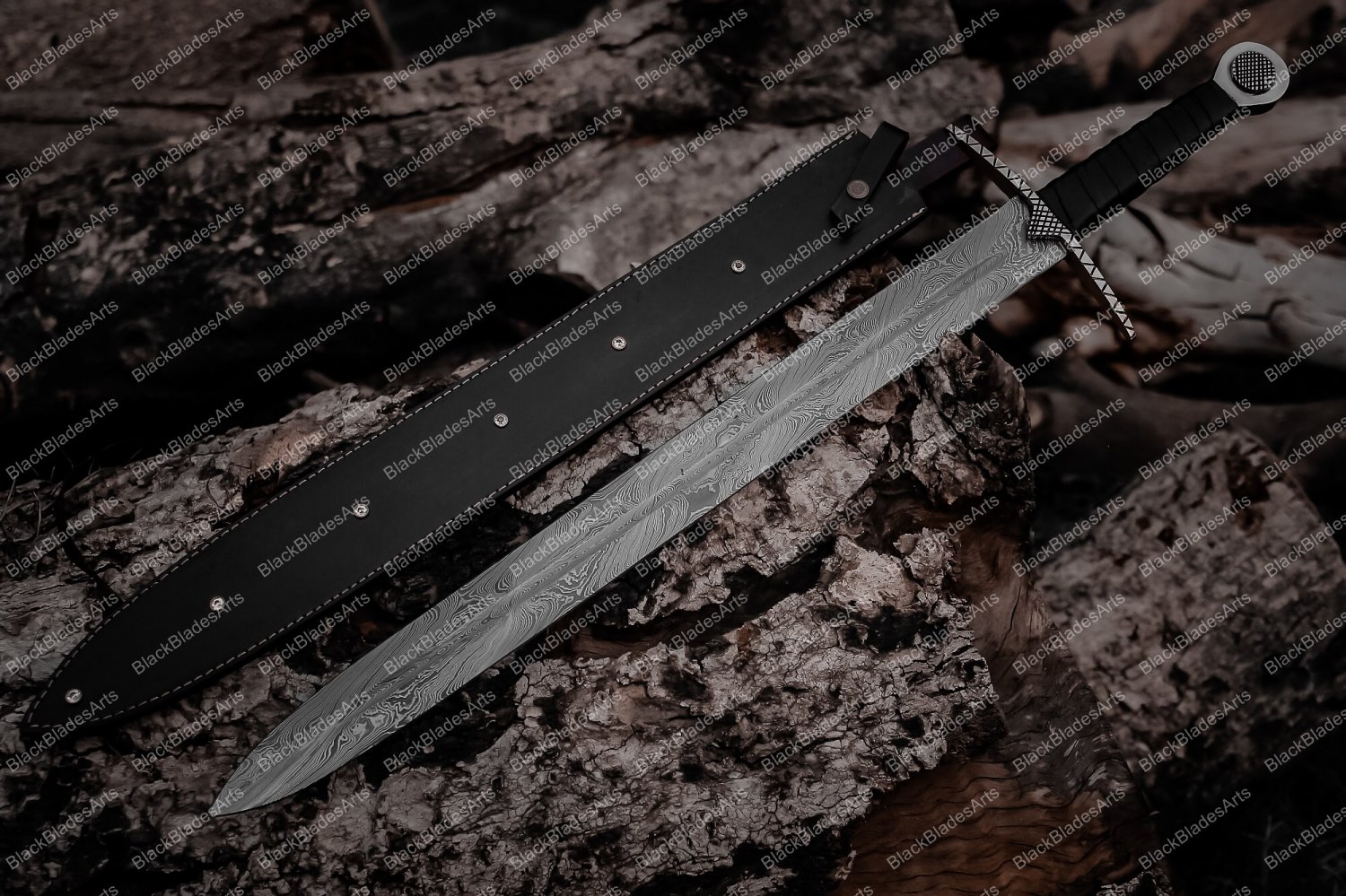 Personalized Damascus Steel Sword Custom Handmade with Leather Sheath, Gift for Him Christmas