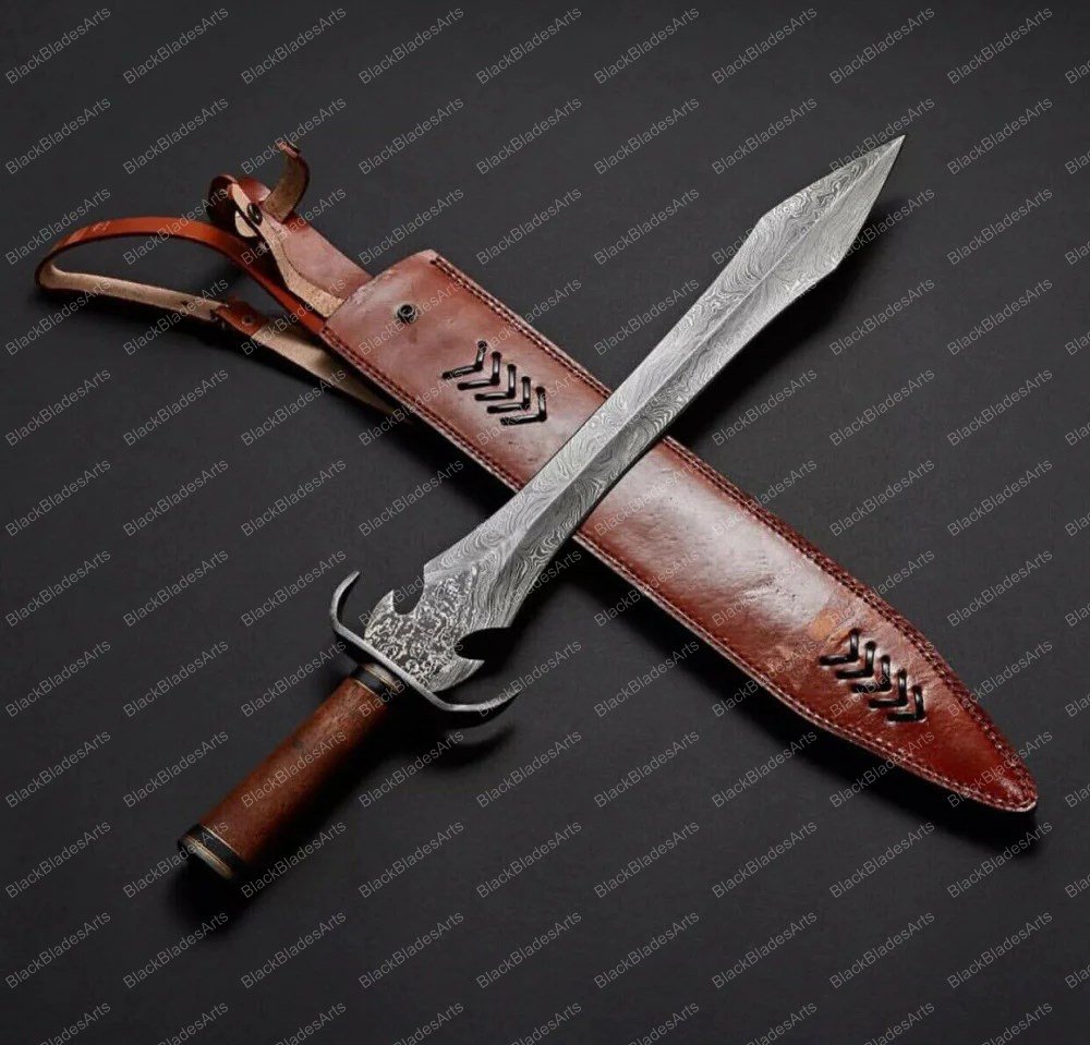 Personalized Custom Handmade Damascus Steel Sword Handle Walnut Wood Damascus Steel Guard
