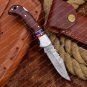 Hand Forged Damascus Spacer Folding Knife Tali With Leather Sheath