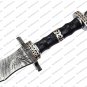 Custom Handmade Damascus Steel Sword With Stained Wood Handle + Leather Sheath