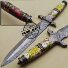 Antique Damascus Dagger Knife Custom Handmade Damascus Steel With Corian Handle Leather Sheath