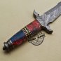 Antique Damascus Dagger Knife Custom Handmade Damascus Steel With Corian Handle Leather Sheath