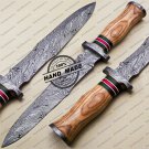 Damascus Dagger Knife Fixed Blade Handmade Damascus Steel Hunting Knife + Olive Wood Handle Sheath