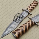 Damascus Dagger Knife Custom Handmade Damascus Steel Hunting Knife + Rose & Cow Wood Handle Sheaths