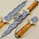 Damascus Dagger Knife Custom Handmade Damascus Steel Hunting Damascus Dagger Knife With Cow Wood
