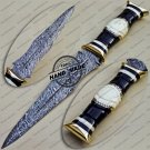 Damascus Dagger Knife Custom Handmade Damascus Steel Hunting Knife With Bone and Horn Handle Sheath