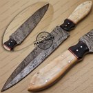 Damascus Dagger Knife Custom Handmade Damascus Steel Hunting Knife With Bone Handle Leather Sheaths