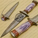 Damascus Dagger Knife Fixed Blade Handmade Damascus Steel Knife With Colored Bone Handle Sheaths