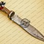 Damascus Dagger Knife Custom Handmade Damascus Steel Hunting Knife with Mictra & Rose Wood Handle