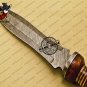 Damascus Dagger Knife Custom Handmade Damascus Steel Hunting Knife with Mictra & Rose Wood Handle