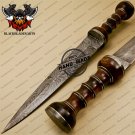 Damascus Dagger Knife Custom Handmade Damascus Steel Hunting Knife with Rose Wood Handle Sheaths