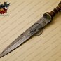 Damascus Dagger Knife Custom Handmade Damascus Steel Hunting Knife with Rose Wood Handle Sheaths