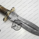 Damascus Dagger Knife Custom Handmade Manufactured Awesome Damascus Steel Hunting Knife With Sheath