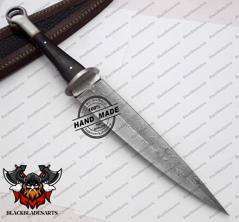 Damascus Swiss Dagger Knife Custom Handmade Damascus Steel Professional Hunting Knife Buffalo Horn