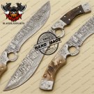 Damascus Finger Bowie Knife Custom Handmade Damascus Steel Hunting Knife With Ram Horn Handle Sheath