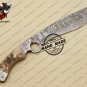 Damascus Finger Bowie Knife Custom Handmade Damascus Steel Hunting Knife With Ram Horn Handle Sheath