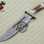 Damascus Rambo Bowie Knife Custom Handmade Damascus Steel Fixed Blade Knife With Stag Handle Sheath