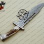 Damascus Rambo Bowie Knife Custom Handmade Damascus Steel Fixed Blade Knife With Stag Handle Sheath