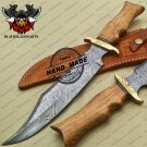 Damascus Bowie Knife Fixed Blade Custom Handmade Damascus Steel Knife With Cow Wood Handle Sheath