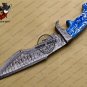 Damascus Bowie Knife Custom Handmade Damascus Steel Knife With Corain+Pakka Wood Handle Sheaths