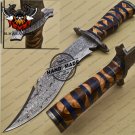 Damascus Bowie Knife Custom Handmade Damascus Steel Hunting Knife With Rose+Olive Wood Handle Sheath