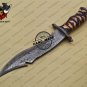 Damascus Bowie Knife Custom Handmade Damascus Steel Hunting Knife With Rose+Olive Wood Handle Sheath