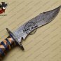Damascus Bowie Knife Custom Handmade Damascus Steel Hunting Knife With Rose+Olive Wood Handle Sheath