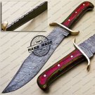 Professional Damascus Bowie Knife Custom Handmade Damascus Steel Hunting Knife + Pakka Wood Handle