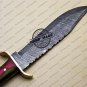 Professional Damascus Bowie Knife Custom Handmade Damascus Steel Hunting Knife + Pakka Wood Handle