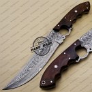 Finger Damascus Bowie Knife Custom Handmade Damascus Steel Hunting Damascus Bowie Knife With Rose