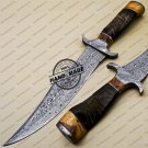 New Damascus Bowie Knife Custom Handmade Damascus Steel Hunting Knife With Ram Horn Wood Handle