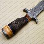 New Damascus Bowie Knife Custom Handmade Damascus Steel Hunting Knife With Ram Horn Wood Handle