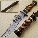 Damascus Bowie Knife Custom Handmade Damascus Steel Fixed Blade Hunting Knife With Leather Sheaths