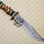 Damascus Bowie Knife Custom Handmade Damascus Steel Fixed Blade Hunting Knife With Leather Sheaths