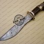 Fixed Blade Damascus Bowie Knife Custom Handmade Damascus Steel Hunting Bowie Knife + Corain & Stag
