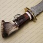 Fixed Blade Damascus Bowie Knife Custom Handmade Damascus Steel Hunting Bowie Knife + Corain & Stag