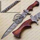 Hand Forged Damascus Bowie Knife Custom Handmade Damascus Steel Hunting Knife With Rose Wood Handle