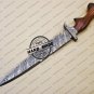 Hand Forged Damascus Bowie Knife Custom Handmade Damascus Steel Hunting Knife With Rose Wood Handle