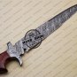 Hand Forged Damascus Bowie Knife Custom Handmade Damascus Steel Hunting Knife With Rose Wood Handle