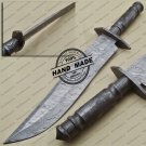 Full Damascus Bowie Knife Custom Handmade Damascus Steel Hunting Knife With Leather Sheaths