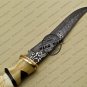 Fancy Damascus Bowie Knife Fixed Blade Handmade Damascus Steel Knife With Bone File Worked Handle