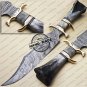 Professional Damascus Bowie Knife Custom Handmade Damascus Steel Hunting Knife + Colored Bone Handle