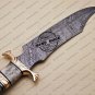 Professional Damascus Bowie Knife Custom Handmade Damascus Steel Hunting Knife + Colored Bone Handle