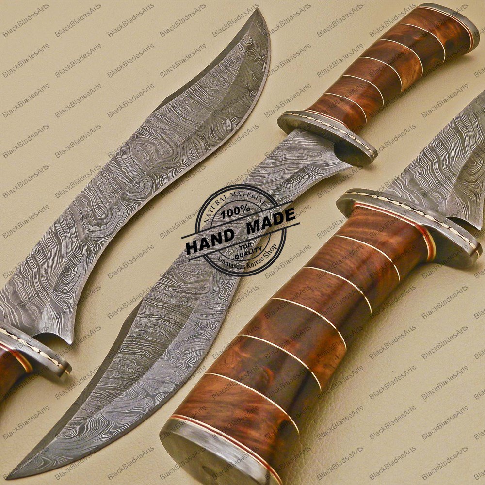 Rody Stan Beautiful Custom Handmade Damascus Steel Hunting Damascus Bowie Knife + Rose Wood Handle