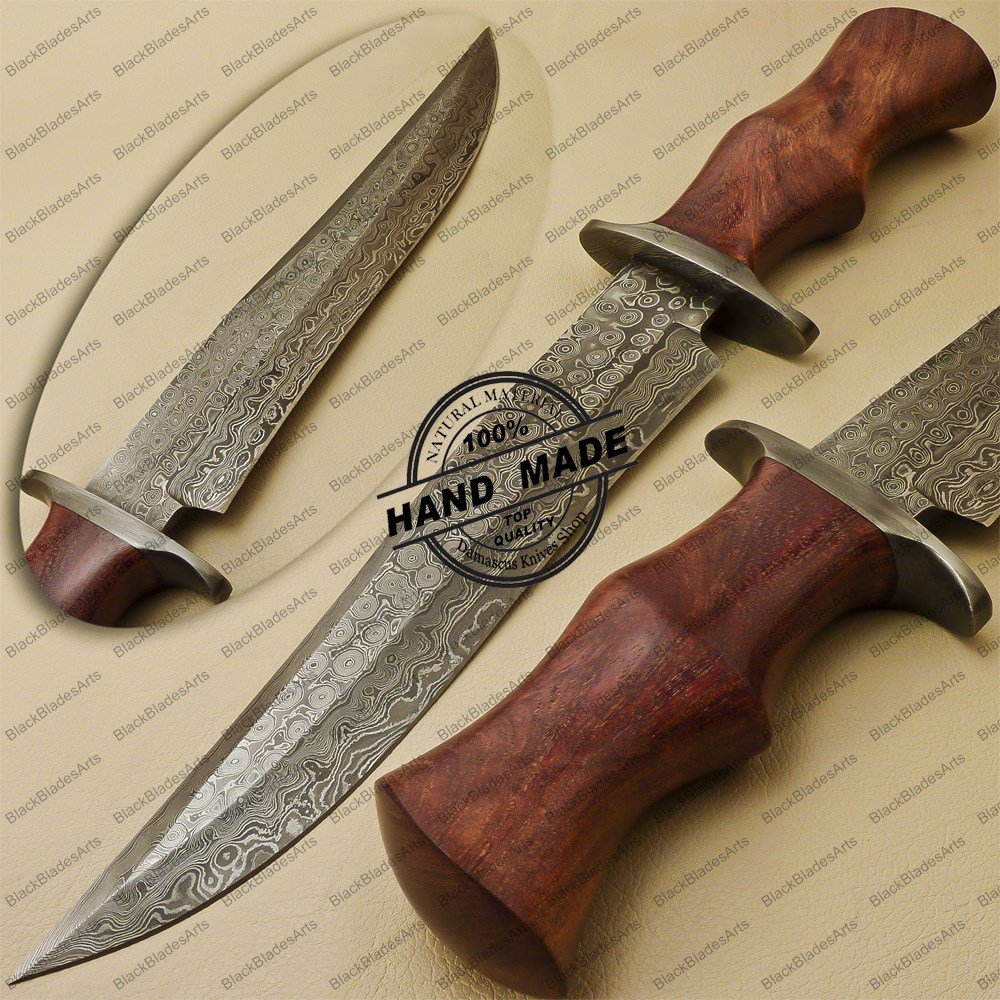 Rody Stan Style Beautiful Custom Handmade Damascus Bowie Knife With Rose Wood Handle